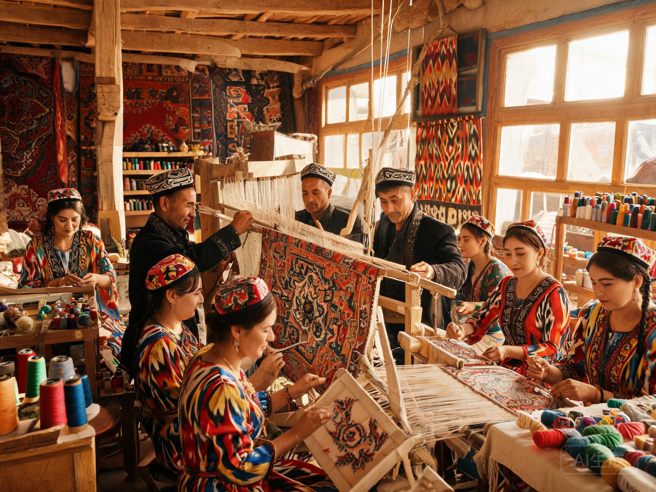 Artisans weaving in traditional dress