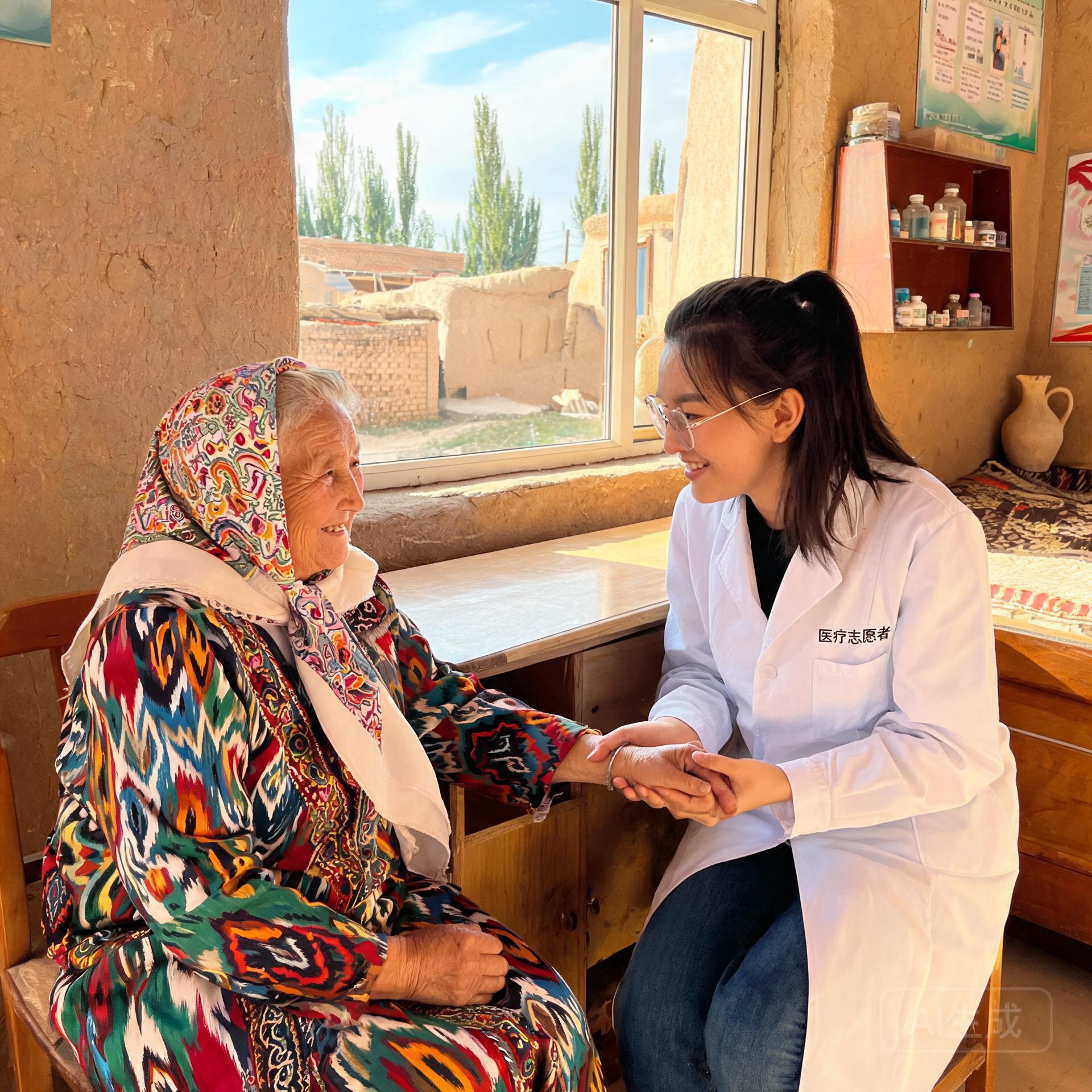 A medic visiting an elderly woman in a mountain village
